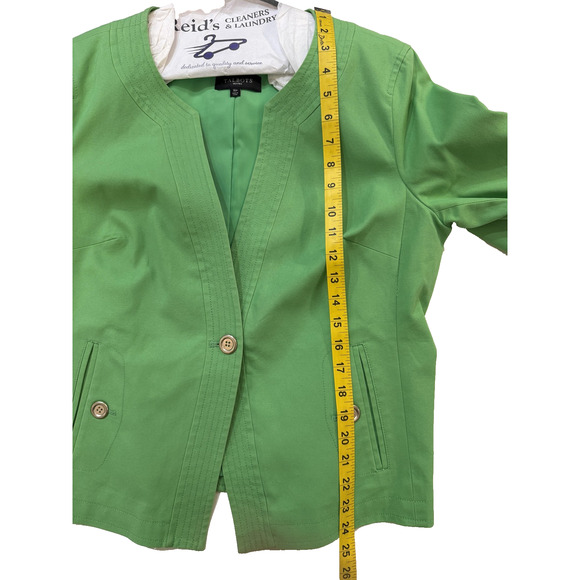 Talbots Blazer Womens 16P Green Collarless Open Front Petite Career Lined Office - Picture 7 of 8